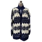 C.C.H. Imports 100% Virgin Wool Handmade Ecuador Chunky Knit Mock Neck Cardigan Blue Size L Photo 3