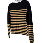 Who What Wear  Striped Boat Neck Pullover Long Sleeve Sweater Black Gold XS Photo 5