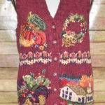 Vintage Heirloom Collectibles Size M Button Up Cardigan Vest Sweater Fall Scene Red Size M Photo 0