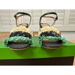 Kate Spade  Bora Bora Heel Black Natural Mint Crochet Raffia Size 5 NIB Vacation Photo 7