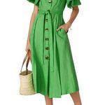 Nicholas Troy Linen Midi Shirt Dress Green Womens Size 0 Photo 0