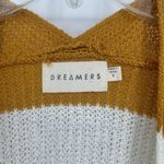 Dreamers  Mustard Yellow White Stripe Cardigan Open Front Long Line Slouchy Sz S Photo 8
