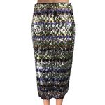 ZARA Sequin Glitter Metallic Multicolor Striped Diamond Slit Midi Skirt Size M Photo 5