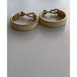Vintage Monet Earrings Cream Enamel HOOP Gold Tone Pierced Women’s 1” Western Photo 1