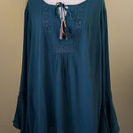 Daniel Rainn DR2 Teal Bell Sleeve Boho Blouse with Tie Front P2P 26, SIZE 2X nwt Green Photo 0