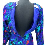 Silk Studio 1980's Floral Midi Dress Size‎ 8 100% Silk Purple Floral Long Sleeve Photo 5