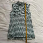 Y2K cocomo soft green floral lace high neck sleeveless ruffle babydoll blouse Blue Photo 7