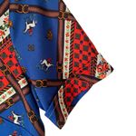 Vintage 70s Disco Equestrian Horse Print Blue Red Button Down Shirt large Photo 2