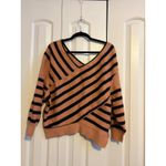 We The Free  Striped V Neck Sweater Pink Black Asymmetrical Size L Photo 1