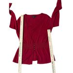 August Silk Red Silk Blend Peplum Sweater Womens M V-Neck Knit Top Photo 9