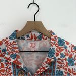 Victoria Dunn Block Print Dress XL Red Blue Floral Short Sleeve Boho Resort Wear Photo 3