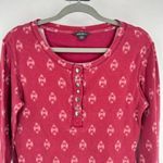 Eddie Bauer Women's Printed Waffle Knit Long Sleeve Henley Top Red Large Ikat Photo 5
