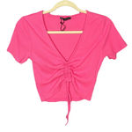 ZARA Blouse Womens Designer Cropped Short Sleeve V Neck Ladies Pullover Large Photo 0