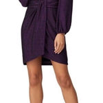 Saylor  Holliday Metallic Faux Wrap Mini Dress S Purple Vneck Glitter Party Photo 0