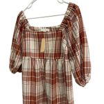 Monteau‎ Los Angeles Plaid Mini Fall Dress Square Neck 3/4 Sleeve Casual M Red Size M Photo 1
