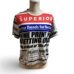 Cropped Newspaper Print Tee Blue Size 1X Photo 3