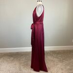 Alex Evenings Wine Red Satin Evening Gown Size 12 A-Line Halter Formal Dress Photo 2