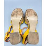 Anthropologie Anthropolgie 37 6.5 Sandals Yellow Suede Cork Platform Block Heel Buckle Retro Photo 10