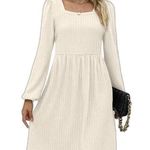 Women’s Square Neck Long Sleeve Knee Length Babydoll Dress (32) Tan Size M Photo 0