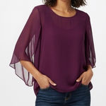 AB Studio Plum Purple Sheer Flutter Sleeve Top Size Medium Photo 0