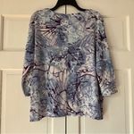 Chico's  Size 2 Blue Purple Knit 3/4 Sleeve Boxy Abstract Blouse Chico Size Large Photo 4
