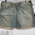 True Religion Sadie Cut Off Sun Bleached Frayed Hem Denim Skirt Sz 28 NWT Photo 3