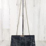 Palizzio Shiny Black Gold Chain Snakeskin Textured Shoulder Bag Women's Purse Photo 2