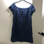 Madewell  Plaid Off Shoulder Mini Dress 6 Small Blue Checker Checkers Picnic Photo 6