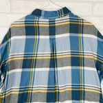 prAna Womens Button Down Plaid Flannel Shirt Long Sleeve Blue Yellow Large Photo 6