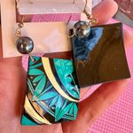 Nine West  diamond shape Geometric Green and Black drop Earrings lightweight Photo 4