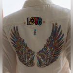 Aeropostale Customized-Patchwork white  denim jacket featuring gold sequin Size L Photo 2