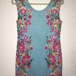 Derek Heart Dress Floral on Light Blue Scoop Neck Mini Dress Sz L BNWOT Photo 0