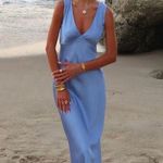 ZARA  maxi dress satin baby blue midi party wedding date evening bodycon slip Photo 2