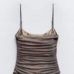 ZARA  NWT mesh gray ruched draped boned corset spaghetti strap top Photo 2