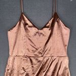 Lulus Dress Womens Medium Satin Surplice Wrap Cocktail Spaghetti Strap Party Gold Photo 3