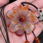 Carnelian Agate Stone Flower Adjustable Cord Necklace Photo 7