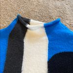 DKNY  Mock Neck Color Blocked Sweater Electric Blue Black Cream Size SMALL Photo 3