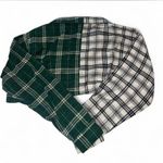 Adika  Cropped Plaid Button Down Split Color Green and White Photo 2