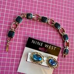 Nine West  Blue crystal diamond pendant necklace 19” + bracelet 7” + Earrings set Photo 6