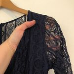 Guess  Floral Mix Lace Dress Solid Navy Blue Long Sleeve Mini Party Bodycon 0 Photo 6