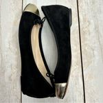 Vero Cuoio Women’s Sz 9 1/2 Black Suede Ballet Flats With Gold Leather Toe Tips Photo 3