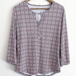 Liz Claiborne 💗 3/$10 💗 geometric print blouse red white black Large EUC Photo 0