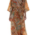 Baltic Born Groovy Floral Wrap Maxi Dress Belted Kimono Sleeve Boho Retro Orange Teal Photo 0
