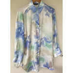ZARA  Watercolor Satin Long Sleeves Button Up Oversized Blouse Pastel M Luxury Photo 2