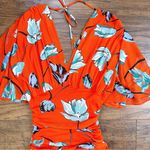 Diane Von Furstenberg DVF • Flutter Sleeve Cinched Waist Dress mesh midi Asher Vermillion floral print Photo 2