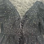 Starry Night Flutter Puffy Sleeve V Neck Midi Dress in Black, Size 20W​​​​ Black Photo 4