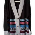 Woman Within  Sweater Womens 18 20 Large Black Gray Cardigan‎ Toggle Knit Striped Photo 0