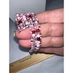 Silver Tone and Shades of Pink Beaded Wrap Wire Bracelet Photo 5
