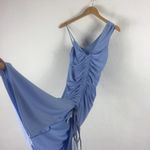 ZARA Baby Blue Asymmetric Midi Dress With Drawstring Gathering Size Small Photo 12
