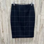 Ann Taylor Navy Blue Windowpane Plaid Pencil Career Business Skirt Size 0 Church Photo 0